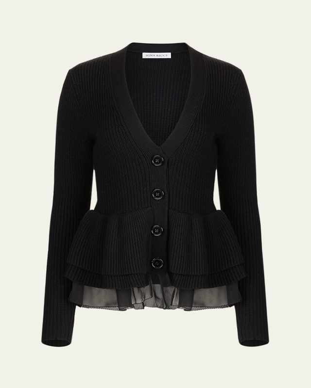 Layered Ruffle V-Neck Cardigan